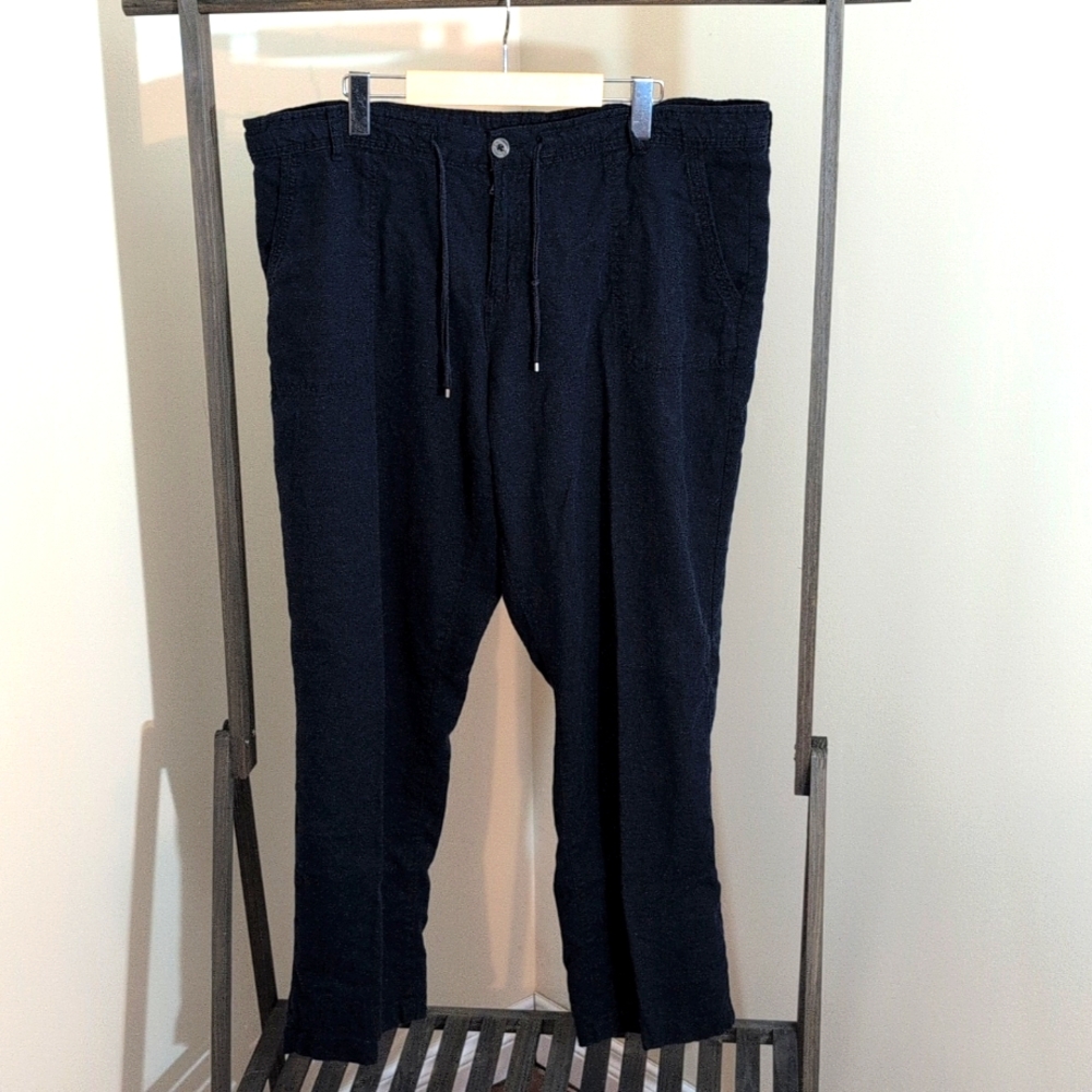 Principles| Dark Blue Drawstring Pants Linen Blend